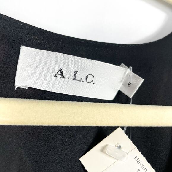 ALC Haven Dress Black Floral Silk Long Sleeve Mini‎ V-Neck Sz 6 - Picture 9 of 12